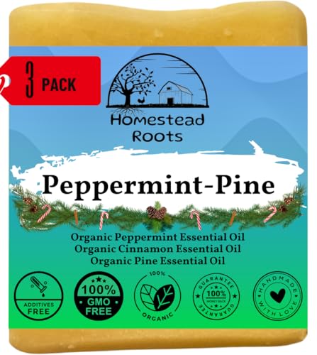 -Peppermint-Pine- Grass-Fed Beef Tallow and Organic Oils - Scented with Organic Essential Oils - Artisanal Bar Soap - 3 Pack - Each Bar Unique-