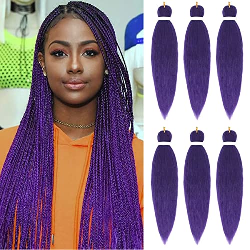 Purple Braiding Hair Pre Stretched EZ Braiding Hair 6 Packs/Lot 26 Inches Yaki Texture Braiding Hair Hot Water Setting Synthetic Fiber for Crochet Hair Extensions (#Purple)