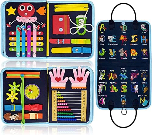 Gojmzo Busy Board Montessori Toys for 1 2 3 4 Year Old Boys & Girls Gifts, Sensory Toys for Toddlers 1-3, Educational Travel Preschool Activities Learning Alphabet Count Fine Motor Skills