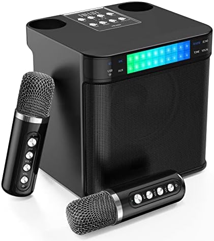 Karaoke Machine for Kids/Adults, FULLIFE 2024 Upgraded Portable Bluetooth PA Speaker System with 2 Wireless Microphones, Colorful LED Light That Changes, Sing Karaoke Set for Home Parties, Indoors