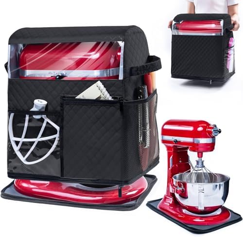 BAGSPRITE Stand Mixer Cover with Detachable Appliance Sliders Base Compatible with KitchenAid Mixer-Storage Bag for 4.5/5 Quart with Pockets for Kitchen Aid Accessories and Attachments