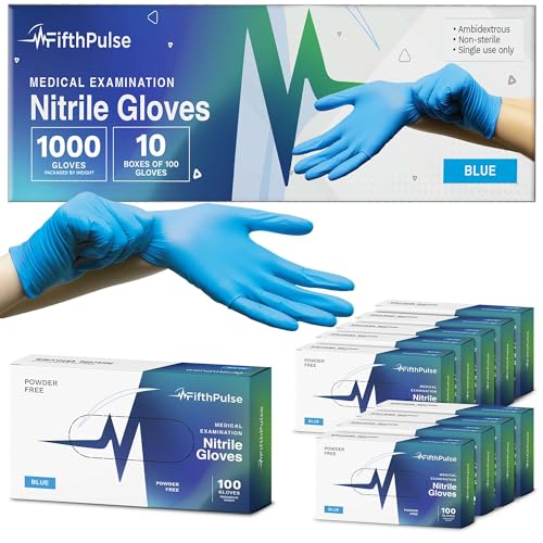 Medical Exam Blue Nitrile Gloves Medium 1000 Count - 3 Mil Powder and Latex Free Disposable Gloves - Case of 10 Boxes of 100