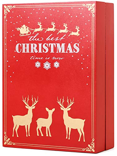 BRUBAKER Reusable Wooden Advent Calendar to Fill - Red Christmas Book with 24 Doors - DIY Christmas Calendar 8.27 x 3.54 x 11.81 inches