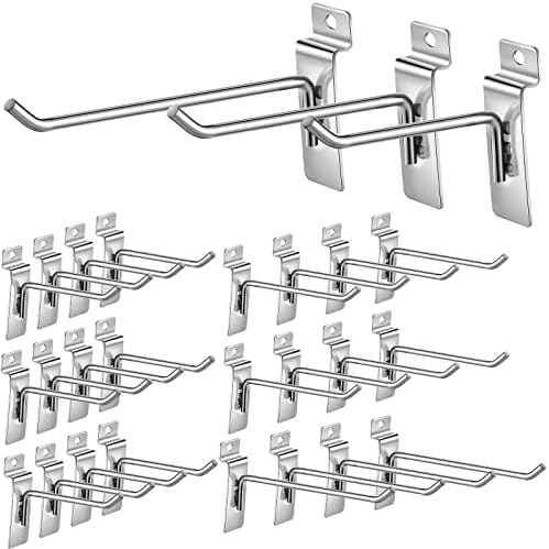 Slatwall Hooks 24 Pc 4/6/8 Inch Slatwall Accessories slat wall shelf brackets Slat Wall Hanging Hook and Hanger Slatwall Panel Hook Slat Wall Hook Heavy Duty Pegboard Gridwall Display Hook (Silver)