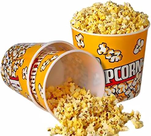 Novelty Place Retro Style Plastic Popcorn Containers for Movie Night - 7.1" Tall x 7.1" Top Diameter (3 Pack)