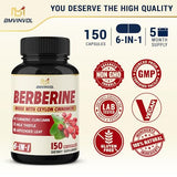 Berberine Supplement Plus Ceylon Cinnamon, Turmeric Curcumin, Milk Thistle, Artichoke - 150 Capsules for 5 Month Supply