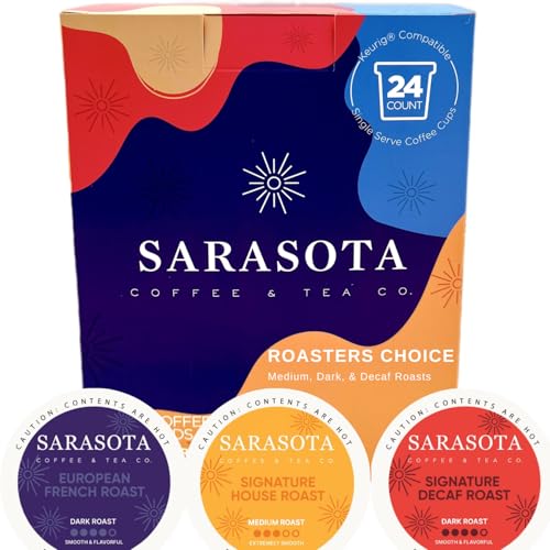 Sarasota K-Cup Coffee Pods | Medium, Dark, & Decaf Roast Coffee | K Cup Variety Pack | Single Serve for Keurig Brewers | Gourmet, Low Acid, Mold Free | 24 Count