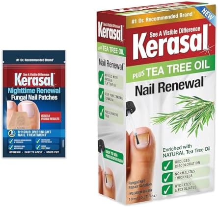 Kerasal Nighttime 14-Patch Nail Repair for Fungus Damage and 0.33oz Nail Renewal Solution with Tea Tree Oil