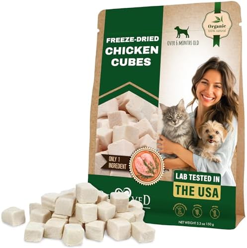 Beloved Pets Dog & Cat Treats Freeze Dried Chicken Cubes 11 oz - All Natural Meat Raw Pet Food - Human Grade High-Protein Snacks & Grain-Free Jerky Chews for Cats and Small Dogs