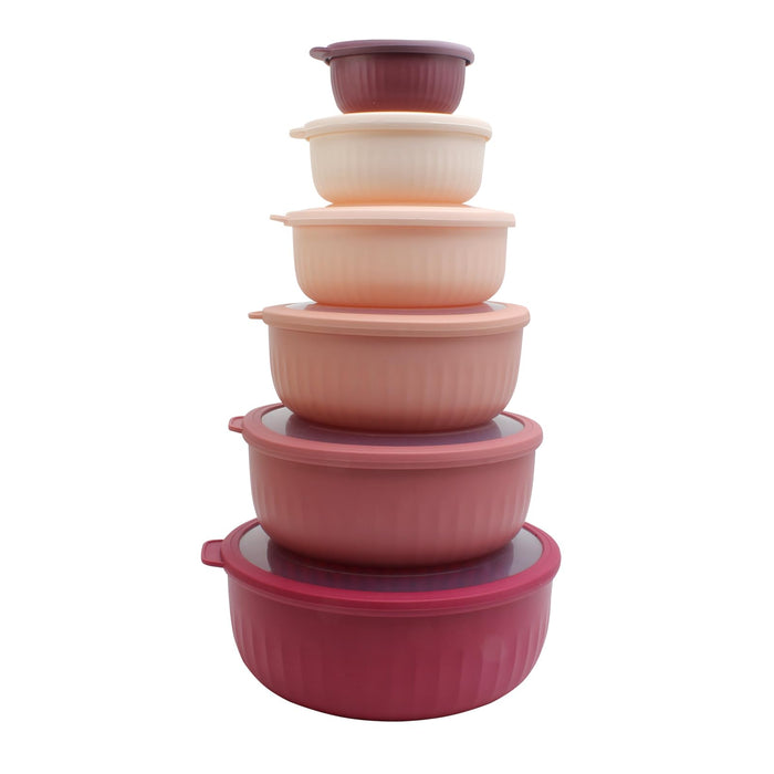 COOK WITH COLOR Prep Bowls with Lids- Wide and Deep Nesting Plastic Small Mixing Bowl Set with Lids, 12 Piece Set - Wide Bowls, Rose