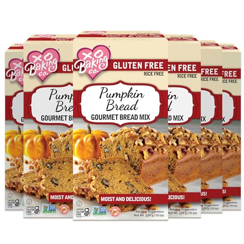 XO Baking Co. Gluten Free Gourmet Pumpkin Bread Mix; Non GMO; Kosher; Rice Free; Dairy Free, Peanut Free; Soy Free, No Preservatives; No Artificial Flavors or Colors, 19oz (Pack of 6)