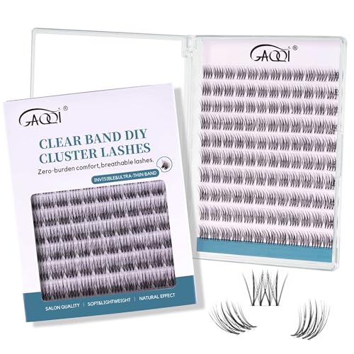 GAQQI Lash Clusters Natural Eyelash Clusters Invisible Band, 10-14mm Individual Lashes 120PCS, Cluster Eyelash Extensions C Curl, Wispy Cluster Lashes Ultra-thin & Soft Clear Band (MUSE)