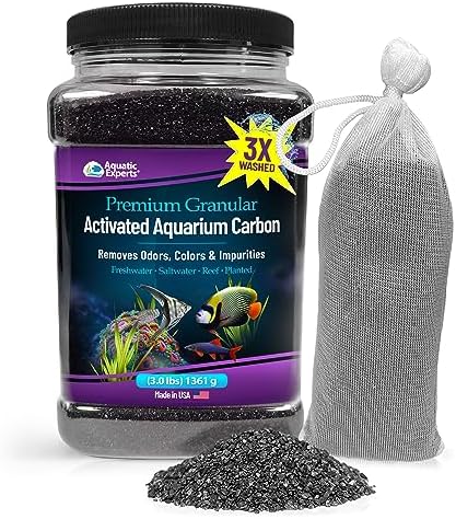 Premium Activated Carbon, Aquarium Carbon for Fish Tank Filter, Aquarium Filter Media, Granulated Charcoal for Fish Tanks, Activated Charcoal Bulk (3 lbs with Fine Mesh Bag)