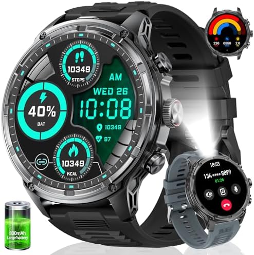 Smart Watches for Men(Answer/Make Call), 1.85" Extra Large Screen Smartwatch with Flashlight, 800mAh Extra-Long Battery, 100+ Sports Fitness Tracker Watch with Heart Rate Sleep for Android iOS