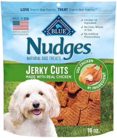 Blue Buffalo Nudges Jerky Bites Dog Treats, Made in the USA with Natural Ingredients, Bite-Sized Pieces, Chicken, 16-oz Bag