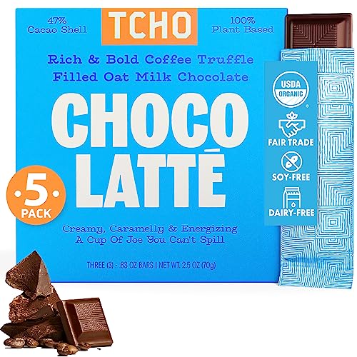 TCHO Choco Latte 47% Oat Milk Chocolate Bars (5 pack) | Plant Based, Organic & Fair Trade, | Non GMO, Non-Dairy, Vegan Chocolate, Soy Free (2.5oz each)