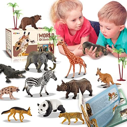 31 Pcs Safari Animals Figures Including 24 Realistic Jungle Playset Toys Zoo Animals for Toddlers 3+ Years Old Ideal Gift for Boys and Girls