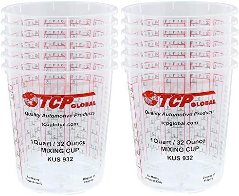 Custom Shop Paint Mixing Cups Plastic Measuring Cup Epoxy Resin, Disposable or Reusable, 32-Ounce Quart - Pack of 12 - Graduated, Mixing Ratios, Automotive Painting Acrylic Art Crafts Kitchen