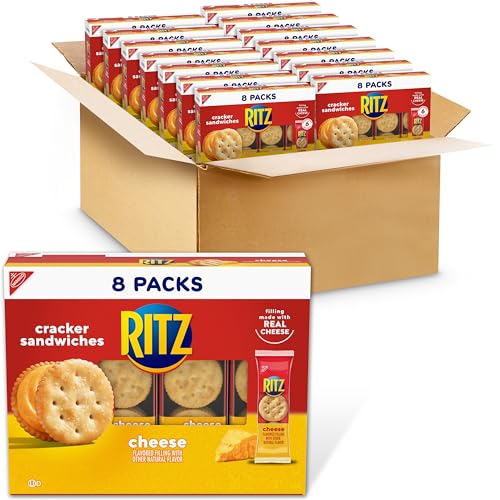 RITZ Cheese Sandwich Crackers, Lunch Snacks, 112 Snack Packs (14 Boxes, 6 Crackers Per Pack)
