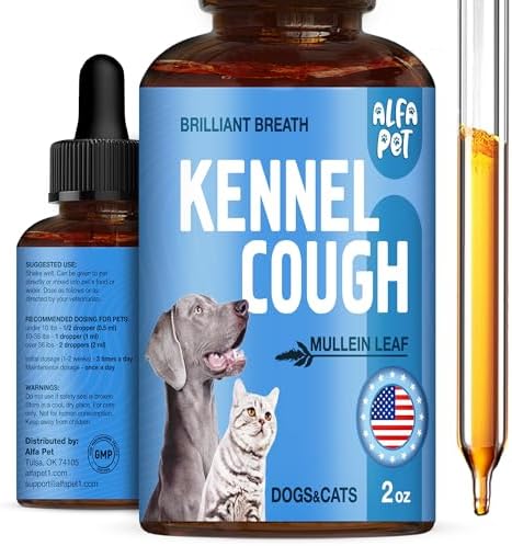 Dog Cough Treatment Liquid • Cat and Dog Cough Suppressant • Natural Supplement for All Breeds • Care for Breathing During All Life Cycle • Marshmallow Root + Mullein Leaf in The Composition • 2 Oz