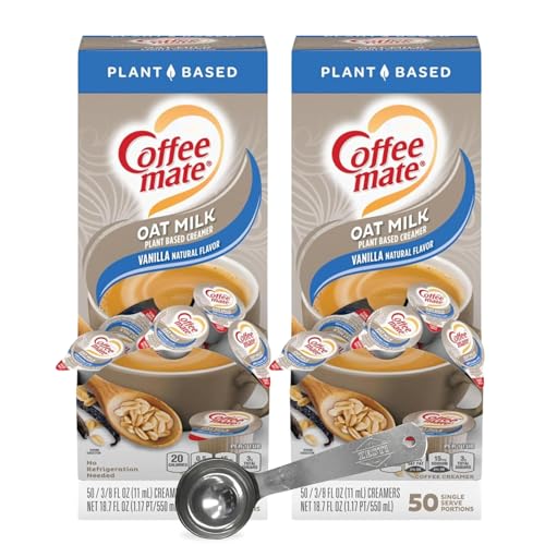 Vanilla Oat Milk Creamer Singles, 50 Count Box (Pack of 2) with ZESTI 20ML Spoon – Plant-Based, Non-Dairy, Vegan, Gluten-Free