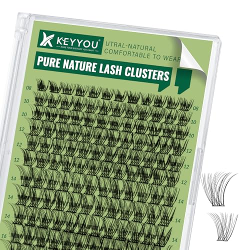 Natural Lash Clusters Wispy Eyelash Clusters 144 pcs Cluster Eyelash Extensions D Curl Individual Lashes 8-18MIX Mix Length Light and Natural Lashes Look with Thin Lash Band by KEYYOU(N02-8-18MIX-D)