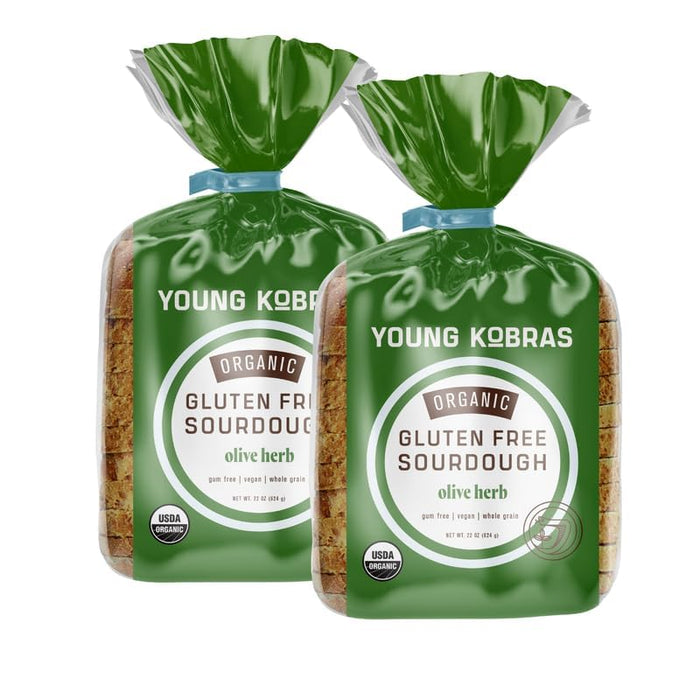 Young Kobras Organic, Gluten-Free Olive Herb Sourdough Bread (2-pack) - Allergen Friendly, Vegan, Gum-Free, Simple Ingredients & Made Fresh to Order