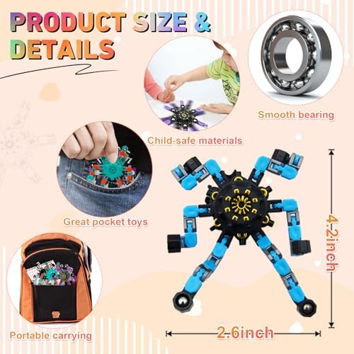 Transformable Fidget Spinners Easter Basket Stuffers, Funny Stress Relief Sensory Fidget Toys Valentines for Kids Classroom,Deformable Chain DIY Robot Fingertip Gyros Toys Birthday Party Favors (36pc)