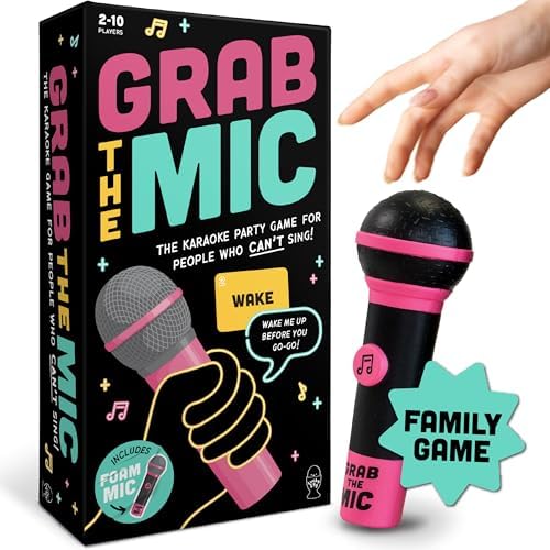 Lucky Egg Exciting Grab The Mic - The Family Karaoke Game 8+ Year Olds, 2-10 Players - Board Game for Bad Singers - 250 Lyric Cards for Fun Hilarious Games Night, Birthday Party, Kids Gift