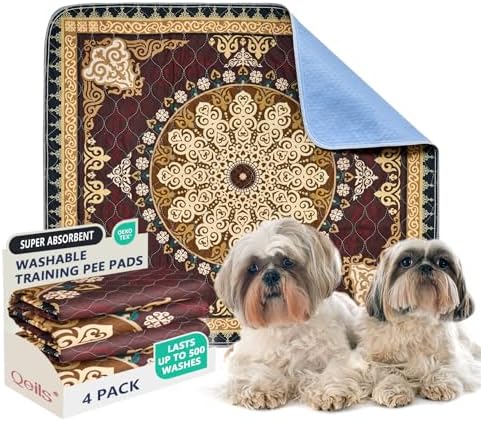 Qeils Washable Pee Pads, Reusable Puppy Pads 4 Pack 30"x34" Super Absorbent Leakproof Dog Training Pads, Non-Slip Wee Wee Pads for Crate, Floor, Potty Pads Feeding Mat Dog Pee