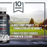 Beef Organ Supplement Grass Fed Complex - 10 Carnivore Meat Proprietary Blend of Beef Liver, Marrow, Brain, Thymus, Spleen, Kidney, Lung, Heart, Pancreas, Gallbladder -180 Capsules - 3710MG/ Serving