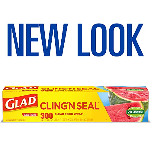 Glad Cling N Seal Plastic Food Wrap, 300 Square Foot Roll - 4 Pack (Package May Vary)