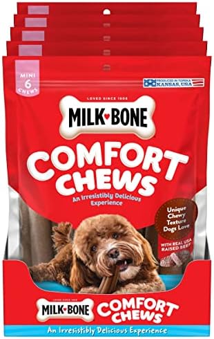 Milk-Bone Mini Comfort Chews, Rawhide Free Dog Treats with Unique Chewy Texture and Real Beef, 6 Mini Chews (Pack of 5)