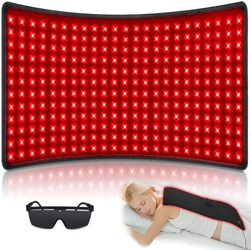 Red Light Therapy for Body, 24" x 12" Large Infrared Red Light Therapy Belt Pad with Timer for Back Belly Shoulder Muscle Pain Relief, 32W Portable 660nm 850nm Home Heating Light Therapy