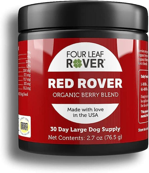 Four Leaf Rover: Red Rover - Organic Berry Blend Dog Prebiotics, Polyphenols and Antioxidants - 15 to 60 Day Supply, Depending on Dog’s Weight - Vet Formulated - for All Breeds