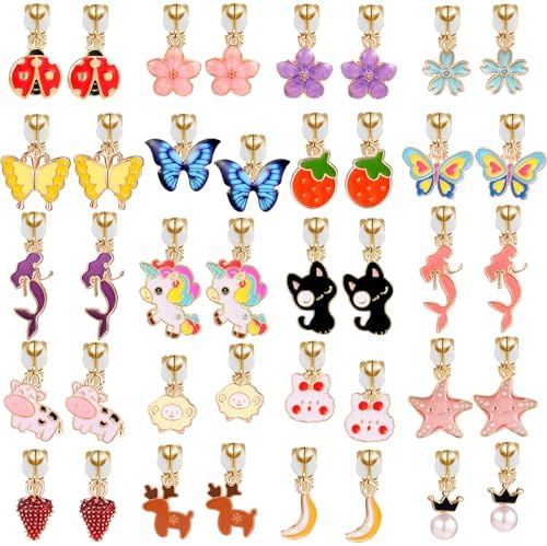 20 Pairs Kids Clip on Earrings for Girls and Kids - Non Pierced Earrings for Girls with No Ear Holes,Cute Animal Clipon Earrings Pack for Little Girls