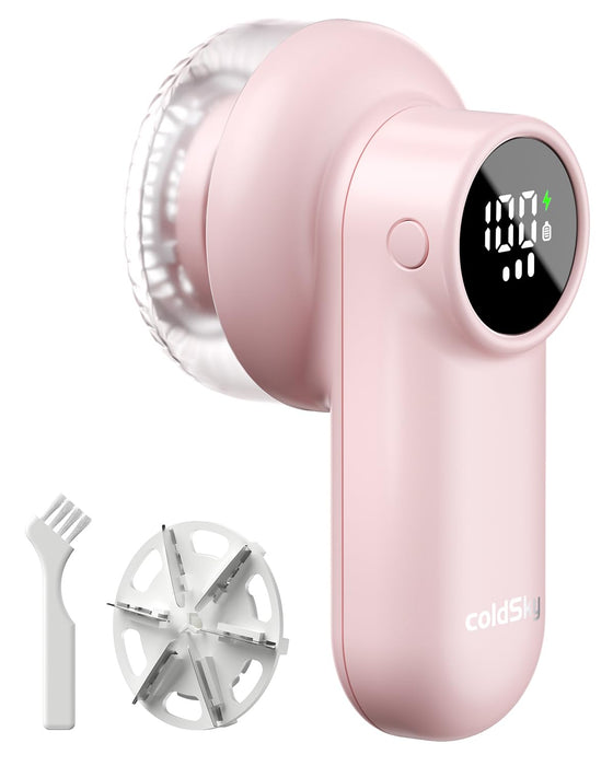 coldSky Rechargeable Fabric Shaver, Lint Shaver with Digital Display, Sweater Shaver with 6-Leaf Blades and Safety Lock, 3-Speeds Defuzzer Remove Fuzz, Pills from Clothes, Furniture, Sofa, Pink