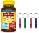 Extra Strength Burp Less Omega 3 Fish Oil Nature Made Supplements 1400 mg Minis Softgels, 80 Count, with Emergency Whistle Keychain (1)