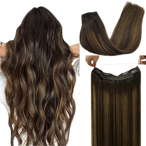 DOORES Hair Extensions Wire Hair Extensions, Balayage Dark Brown to Chestnut Brown 22 Inch 120g, Natural Hair Extensions Wire Hair with Invisible Fish Line Straight Hair