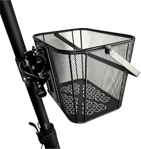 Scooter Basket Extra Large 130lb Loading Capacity Removable Front basket for Man Adult with Water Holder Heavy Duty Quick Release Iron Mesh Basket with Handle Easy Assembly & Portable