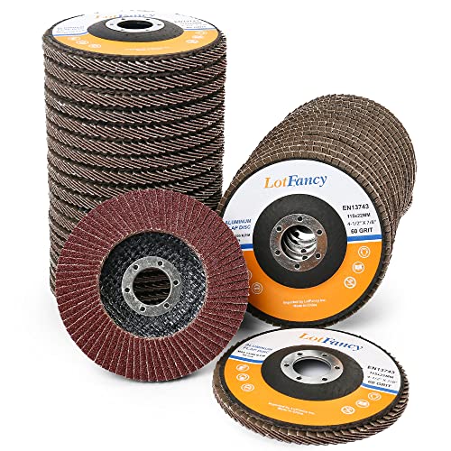 LotFancy Flap Discs 4 1/2 for Angle Grinder, 40PCS, Sanding Disc 40 60 80 120 Grit, 4.5 x 7/8 Inch Grinding Wheels Welding Tools, Aluminum Oxide Abrasive, Type 27