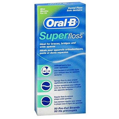 Oral-B Super Floss Mint Dental Floss Pre-Cut Strands 50 ea (Pack of 6)