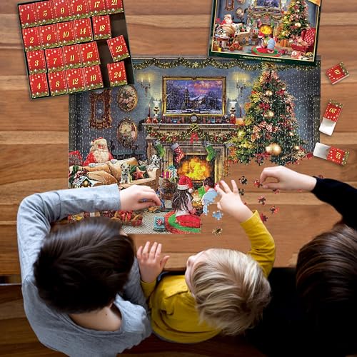 Jigsaw Puzzle Advent Calendar 2024 Christmas Countdown Puzzle - Festive Fireplace 1008 Pieces Puzzles for Adults and Kids 24 Boxes Advent Calendar for Men Women Boys Girls Gifts(27.56 x 19.68 Inch)