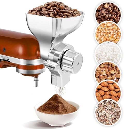 ALL Metal Grain Mill Attachment for KitchenAid Stand Mixer with 12 Grind Level Flour Mill,for Kitchen aid KGM Attachment Fit for Grinding Non-Oily Dry Grains Wheat,Coffee Beans,Corn,Oats,Other Cereals
