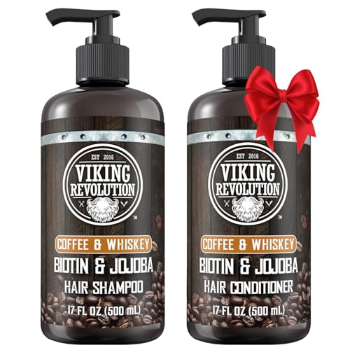 Viking Revolution Coffee Whiskey Mens Shampoo and Conditioner Set with Biotin and Jojoba Oil - Natural Hair Shampoo and Hair Conditioner for Men with Vitamin B5- Shampoo and Conditioner Set Men (17Oz)