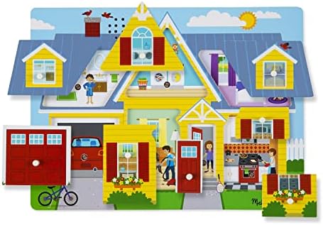 Melissa & Doug Around the House Sound Puzzle - Wooden Peg Puzzle with Light-Activated Sound Effects (8 pcs) Chunky Puzzles, Wooden Knob Puzzles For Toddlers Ages 2+