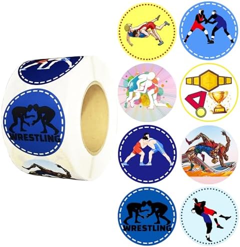500 Pieces Wrestling Labels Roll Stickers Wrestling Match Themed Baby Shower Birthday Party Supplies Decorations Favors Dessert Chocolate Candy Stickers