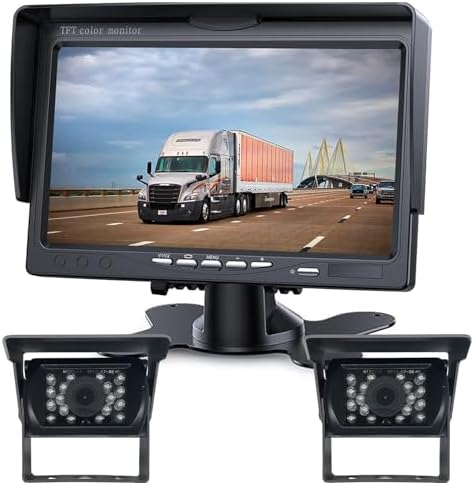 Dual Backup Camera Kit - 7" HD 1080P Monitor, Waterproof Rearview for Trucks, Trailers, RVs - Easy Installation, Night Vision, 4-Pin Connector