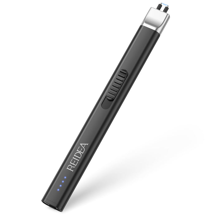REIDEA Electric Lighter Candle Lighter, Windproof Flameless USB Rechargeable Arc Retractable Lighter with Safe Button and Power Indicator for Candle, BBQ and Fireworks, R1 Flat, Obsidian Black