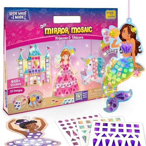 Imagimake Mirror Mosaic Princess & Unicorn Kids Art Set | DIY Craft Kit | Foil Stickers for Kids | Birthday Gift for Girls and Boys Ages 3,4,5,6,7,8 | Easter Gifts for Kids | Easter Toys